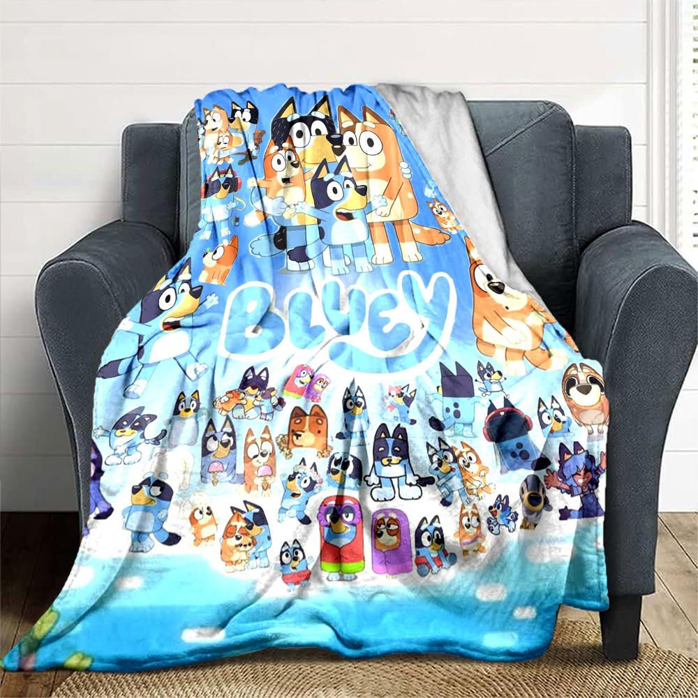 Bluey Cartoon Print Flannel Blanket High Quality Warm Comfortable Cover for All Seasons Perfect for Gifts Home Decor