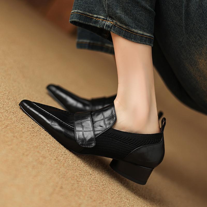 Móda 2025 Nové špičaté čtvercové vysoké podpatky Vysoce kvalitní pravá kůže Dámské boty Jaro Podzim Šaty Dámské lodičky Velikost 34-40