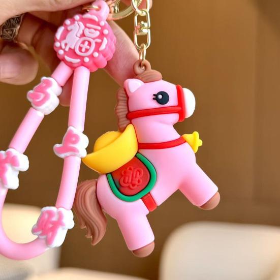 Pferd Jahr Schlüsselanhänger Anhänger mit Lanyard Wasserdicht Rotgold Glücksbringer mit Fu Design Taschenanhänger Handyzubehör