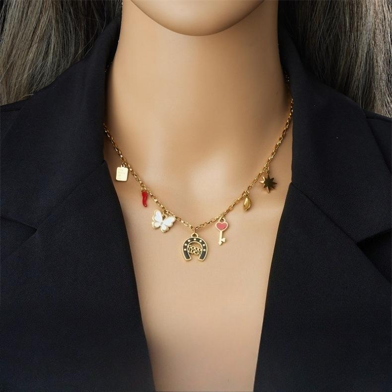 Stainless Steel Dopamine Bowknot Heart Elephant Necklace Women's Neck Chain Holiday Gifts