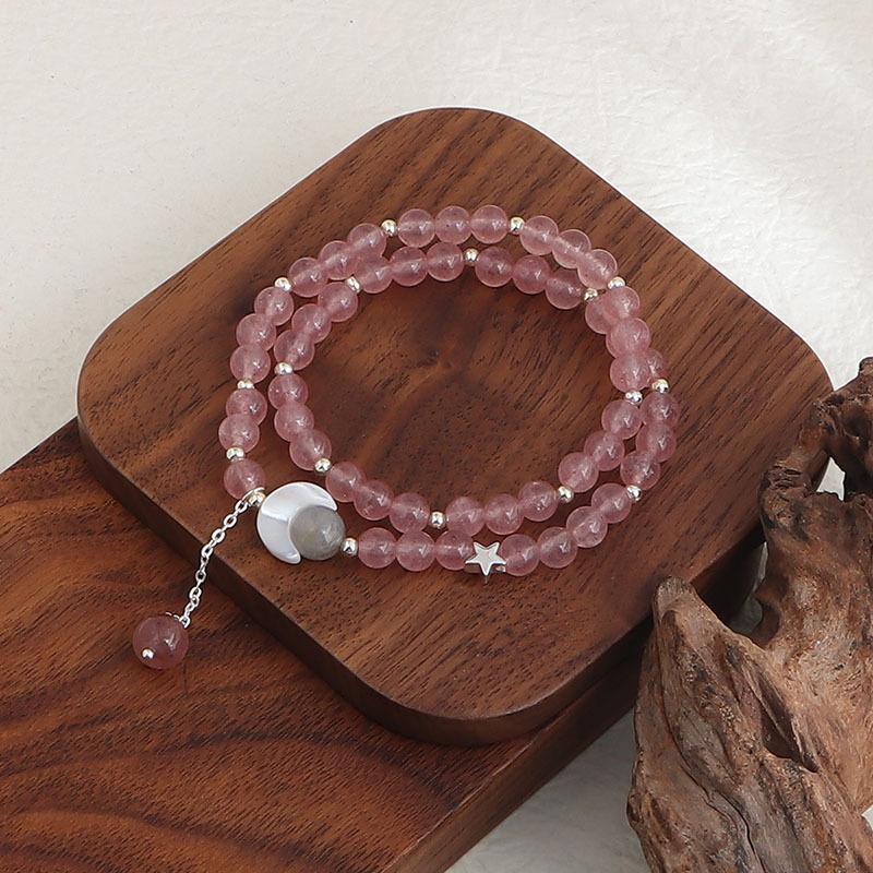 Natural powder crystal strawberry crystal double circle bracelet DIY handmade round beads wholesale natural crystal bracelet popular jewelry