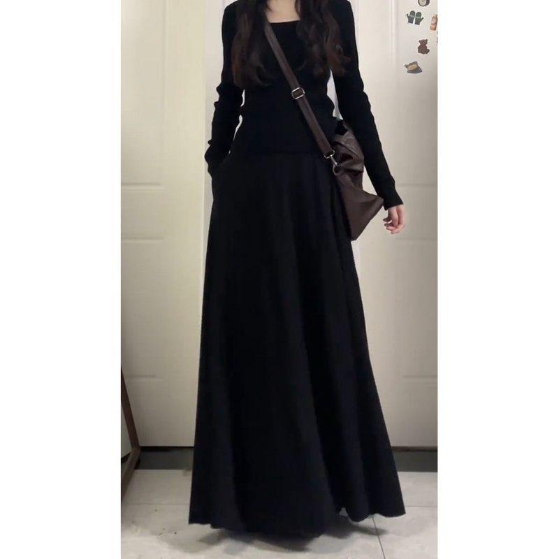 

Women s Spring High-End Long Skirt That Reaches the Ankle, Plus-Size A-Line Pleated Skirt for Curvy Women That Hides the Belly and Hides the Curves Black Long Skirt 3XL