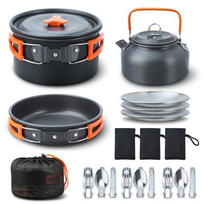 Set di Pentole da Campeggio all'Aperto Tavolino da Picnic Portatile Stoviglie Padella Pentola da Zuppa Bollitore Piatto Coltelli