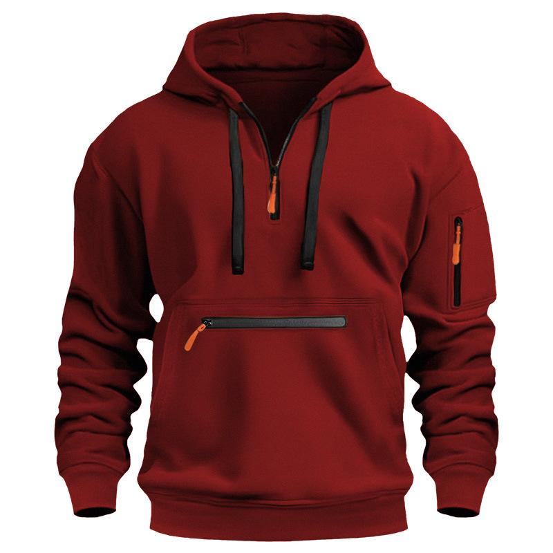 Men's Casual Zip-Up Hoodie with Kangaroo Pocket - Thick, Warm Polyester Blend for Fall and Winter, Oversized Hoodie
