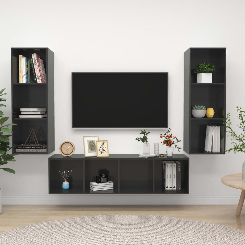Ensemble de meubles TV 3 pcs  brillant Bois d'ingénierie