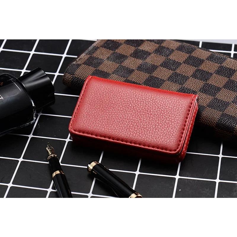 1pc PU Leather Business Card Holder With Magnetic Buckle Slim Pocket Name Card Holder Large Capacity Portable Credit Card Case