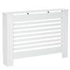 Kryt radiátoru, Moderní bílá lakovaná MDF skříňka s horizontálními lamelami pro obývací pokoj, ložnici, 112D x 19Š x 81V cm