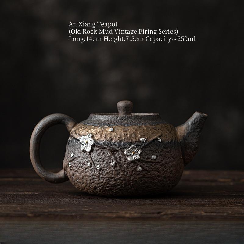 

250ml Gilded Silver Plum Blossom Teapot Ancient Fired Pottery Old Rock Mud Teapot Gilded Iron Glazed Teapot Tea Ceremony