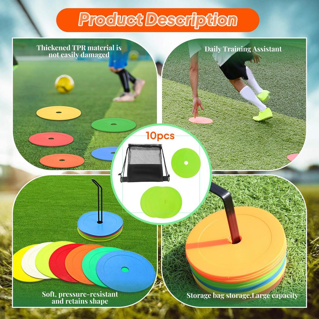 10 Flat Cone Markers for Sitting And Practicing Soccer.