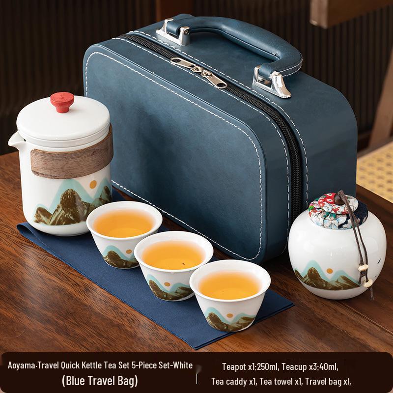Portable Ceramic Kung Fu Tea Set - Travel Quick Cup for Office or Outdoor Use, Ideal Business Gift
