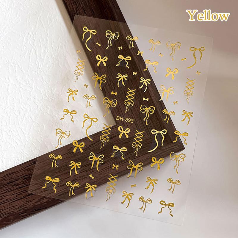 

1 лист наклейки для ногтей «Бантик и лента» Каваий бабочка Самоклеящиеся наклейки для нейл-арта DIY Маникюрный декор Наклейка «Бантики» жёлтый