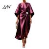 Lightweight Summer Dress Women's Satin Batwing Sleeve Maxi Dress, Rhinestone Accent Crew Neck Elegant Solid Color Evening Party A Line Formal Wedding