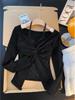 2025 Women's Korean Style Lace T-shirt - Long Sleeve Two-Piece Look with Chest Pads for Autumn/Winter.