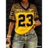 Hot Selling Women NO.23 Leopard Print Comfortable Breathable Loose V-Neck Short Sleeved Baseball T-Shirt Fashion Women Tops Tee