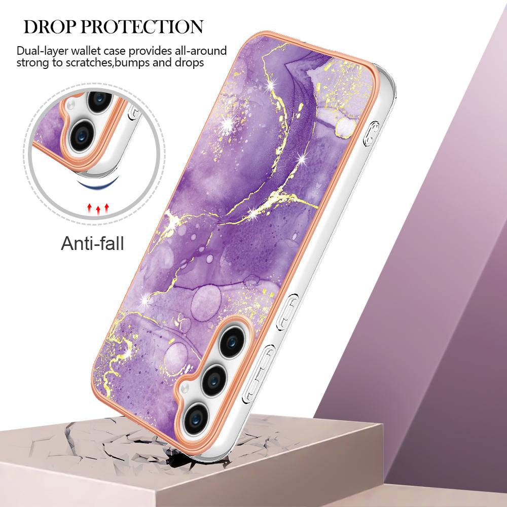 

For Samsung Galaxy S24 FE TPU Case with IMD Marble Pattern Electroplated Back Cover Purple 001