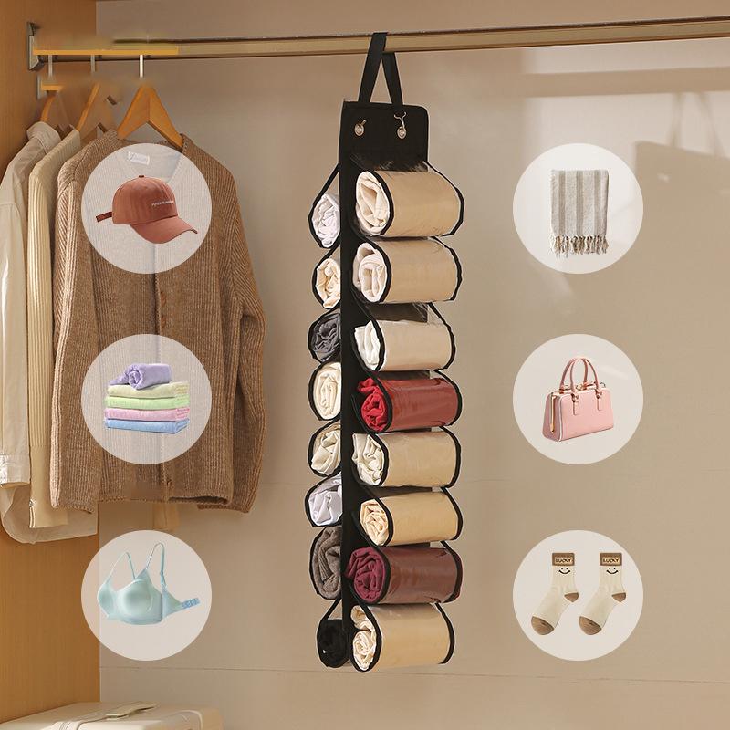 Sac de Rangement pour Leggings Cintre de Rangement Compartiment de Rangement Cintre Pliable Organisateur de Leggings Vêtements Placards Portables Porte-Rouleau