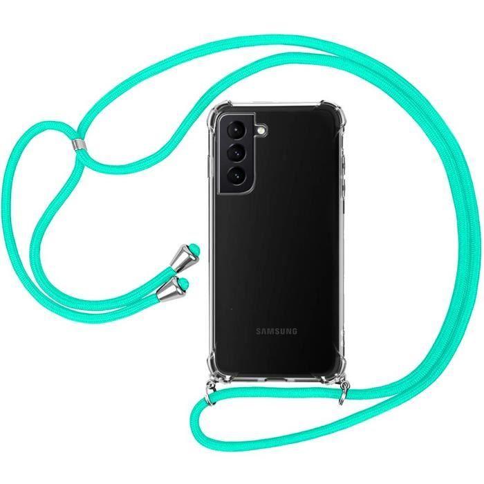 Coque avec Collier Cordon - BOOLING - pour Samsung S21 - TPU Fine Transparente - Anti-chocs - Vert