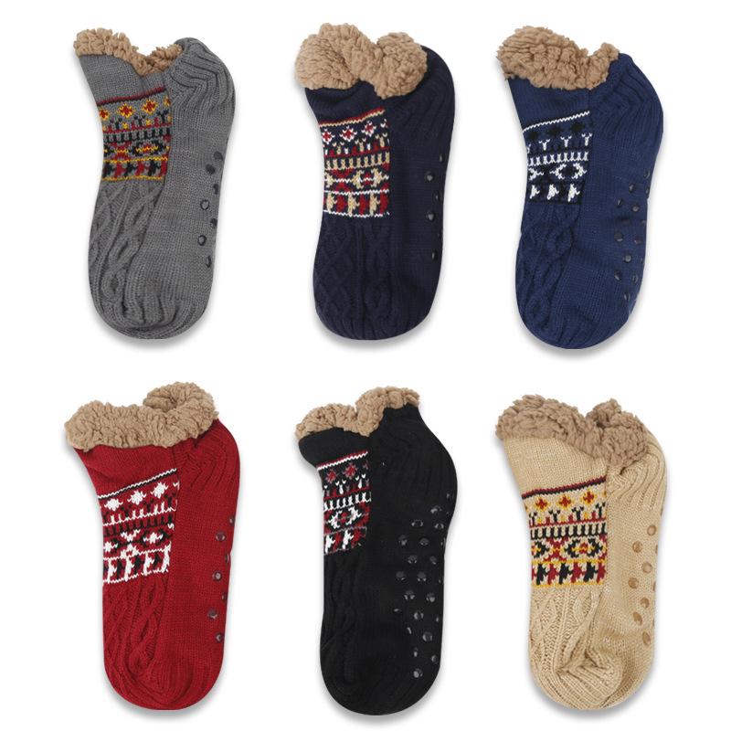Thickened Fleece-Lined Non-Slip Winter Home Socks with Dotted Soles