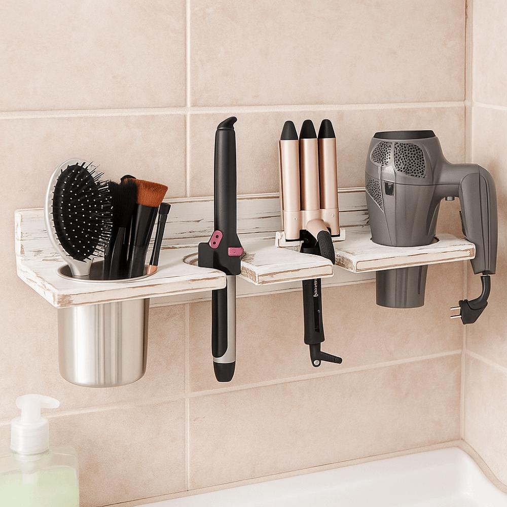 Space Saving Hair Dryer Holder Wall-Mounted Curling Iron Shelf Toilet Blower Holder for Home