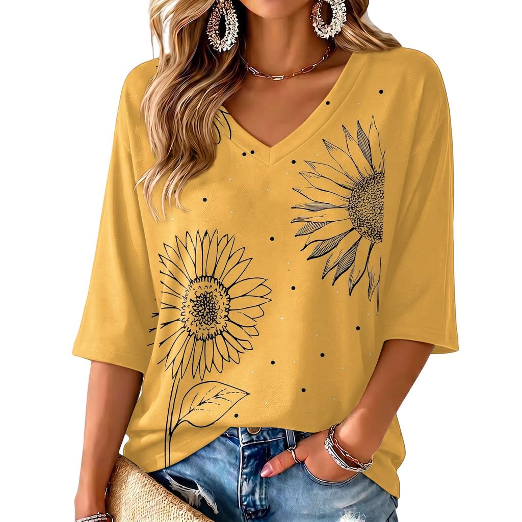 Women's Floral Print V-Neck Blouse Lightweight for Spring and Summer