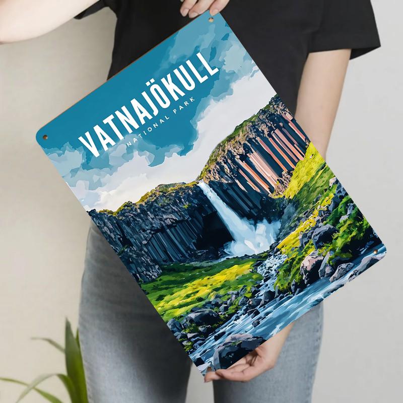 Vatnajokull National Park Waterfall Landscape Metal Iron Painting Home Wall Decor Art