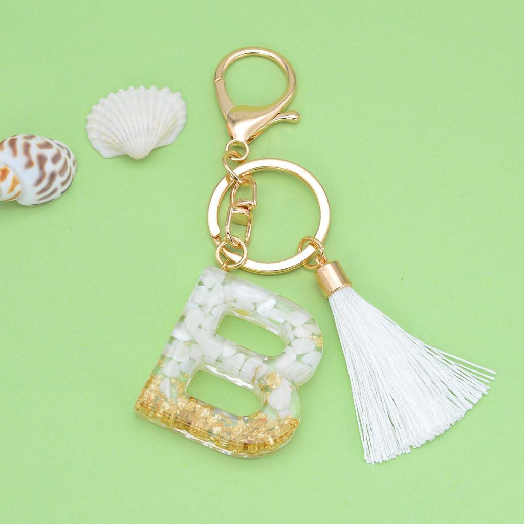 Trendy White Tassel Letter Keychain with Crystal Pendant