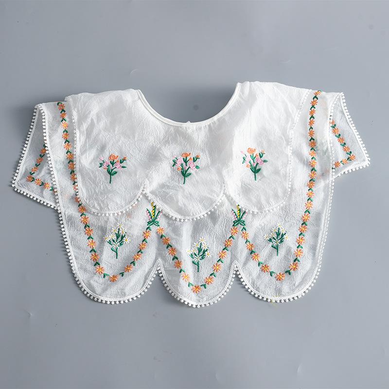 Perfect Match Novelty New Lace Flower Embroidery False Collar For Women White Shoulder Wrap Shawl Big Lapel Shawl Shirt Detachable Collar