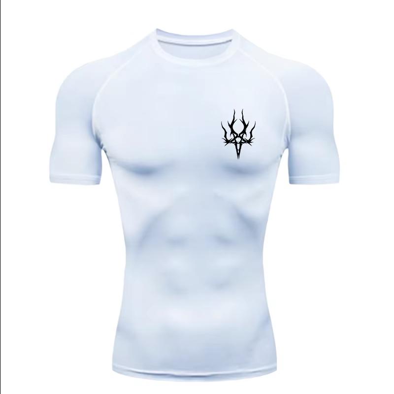 Men s Black Flame Print Compression Sports T-Shirt Gym Fitness Workout Athletic Tee S