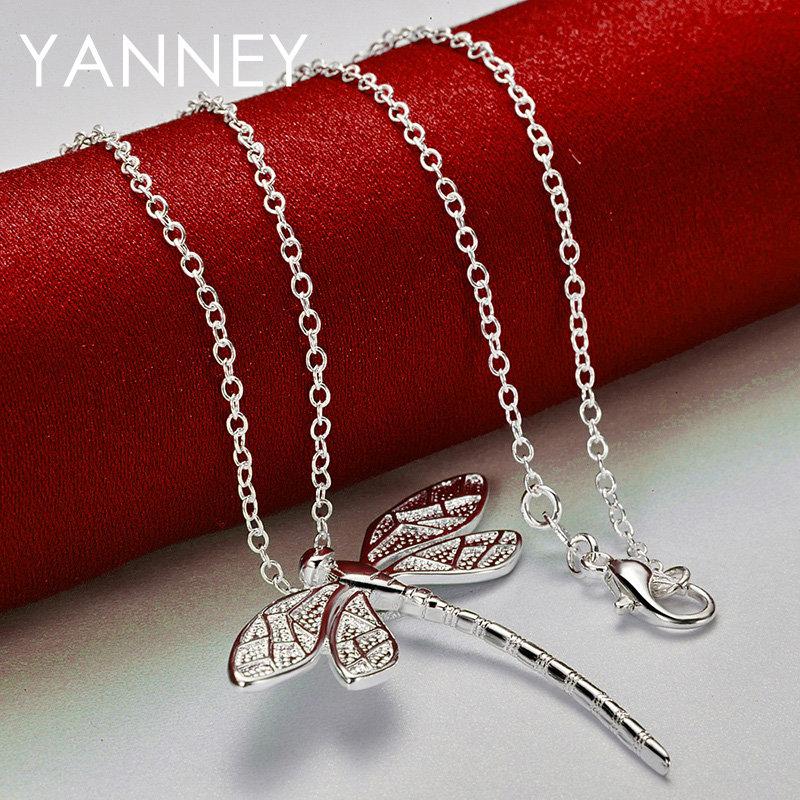 Nuova Collana Libellula Fine in Argento Sterling 925 da 16-30 Pollici 45MM per Donna Moda Regalo di Matrimonio Gioielli per Feste