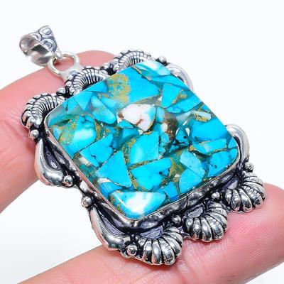 Anhänger aus 925er Sterlingsilber, natürlicher kupferblauer Türkis-Edelstein, 5,7 cm, c5H07