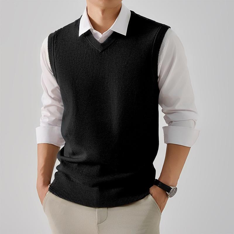 Men's Autumn/Winter Wool Knit Sleeveless Vest - Business Casual & Comfortable Sweater.