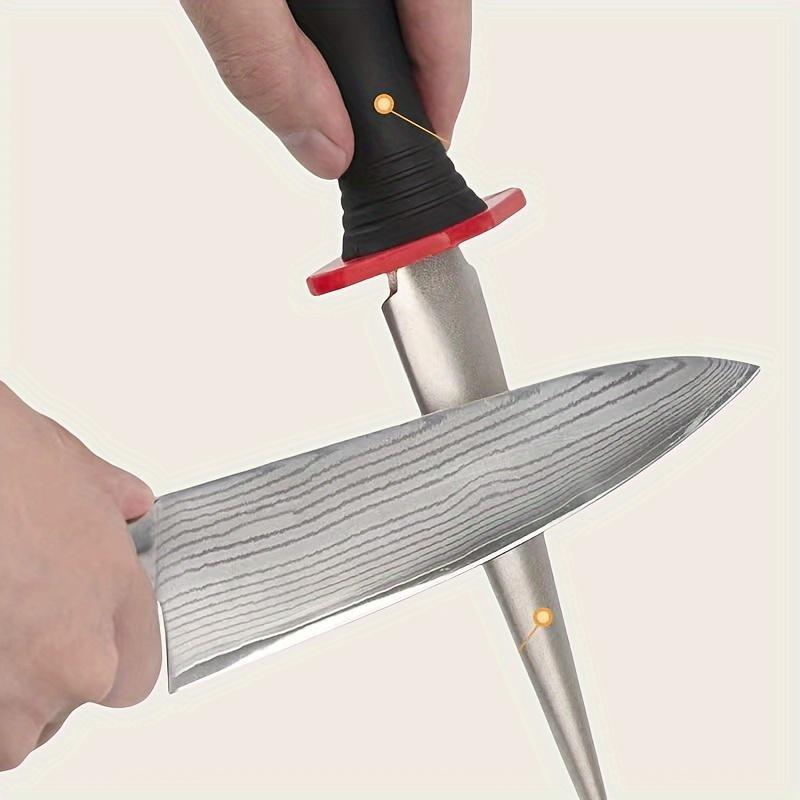 1PC Diamond-Coated Sharpening Rod, Carbon Steel, Ambidextrous, Lightweight, Leaf-Shaped Blade, Metal Handle, Flat Edge Sharpener