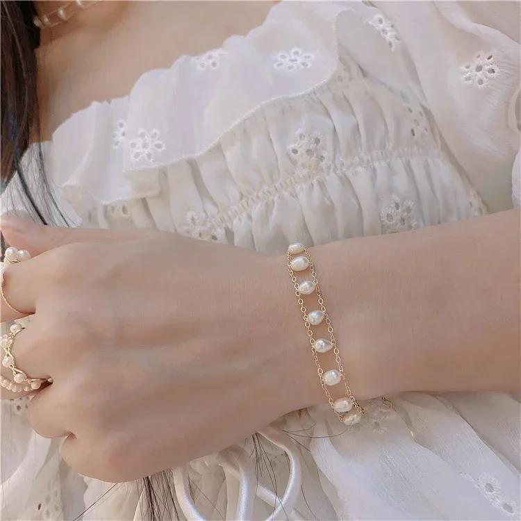 Hochzeit Exquisiter Charme Perlenschmuck Naturweiße Süßwasserperle Damen Jubiläum Valentinstag Geschenk Armband