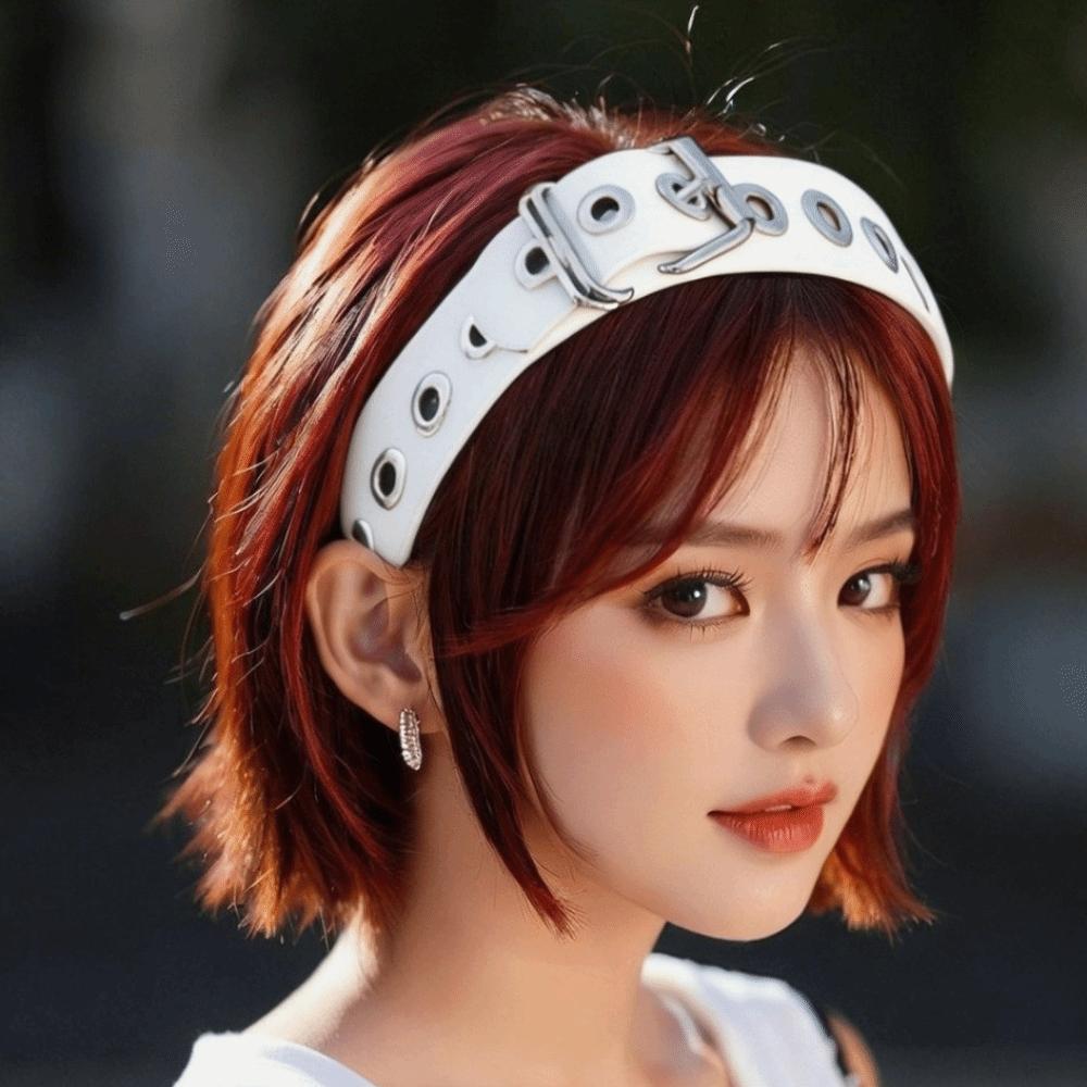 Leather Buckle Punk Rivet Hairband Dark Black Vintage Gothic KC Headband Fabric Band Matte Color Leather Hair Hoop