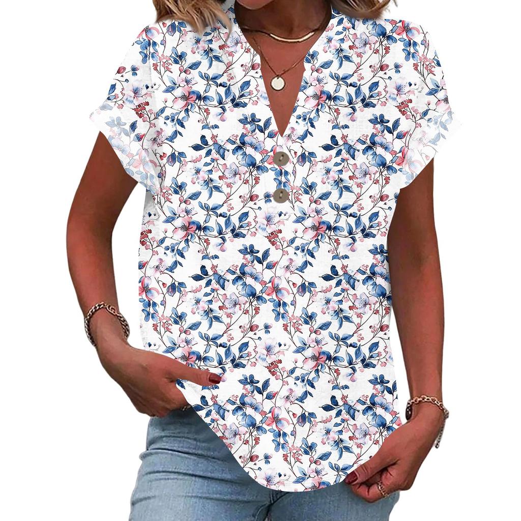 Linen Tops For Women Summer V Neck Short Sleeve Length Sleeve Womens Tops Casual Loose Fit Blouses