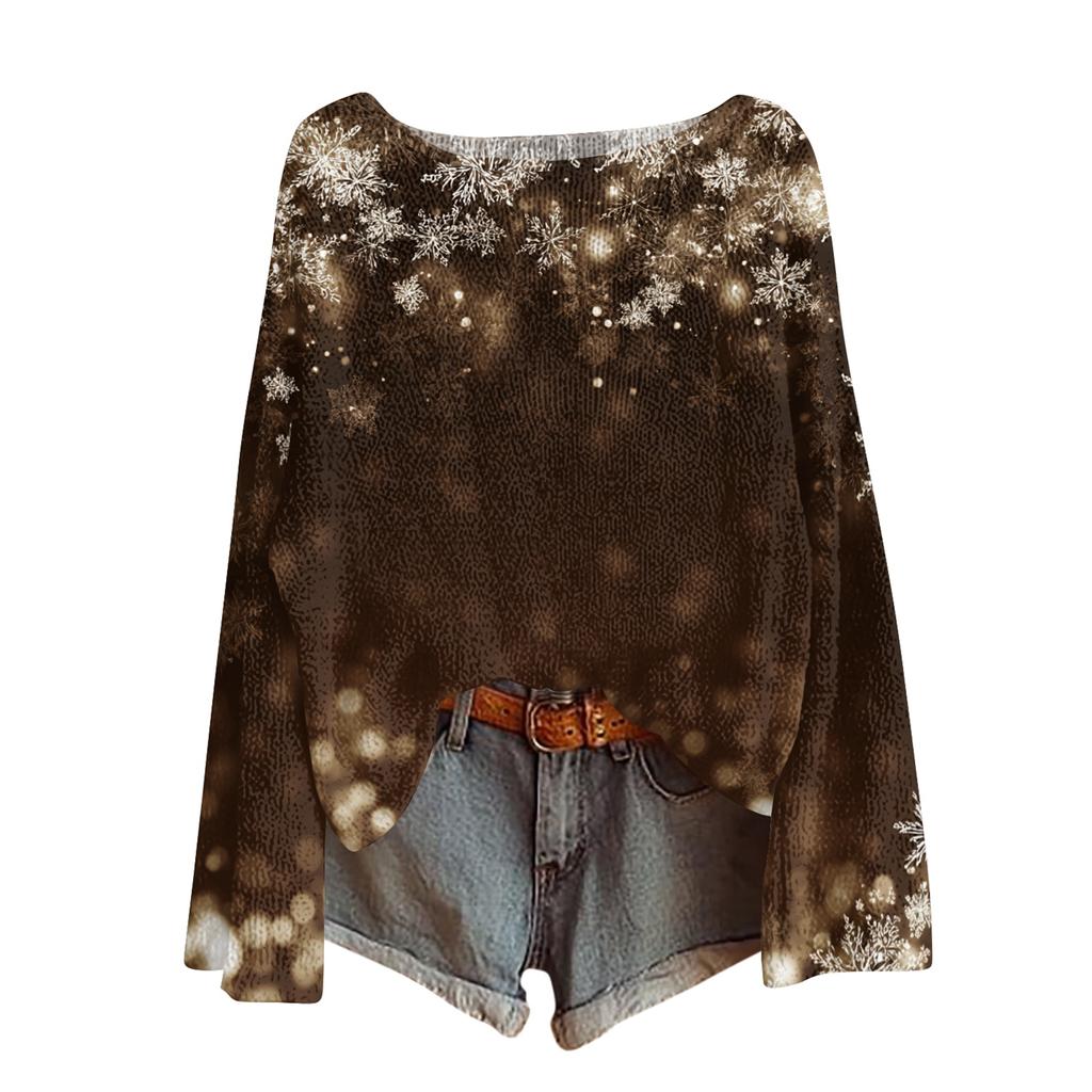 Womens  Fall Sweaters Long Sleeve Print Tops Pullover Sweaters Loose Dressy Casual Basic Clothes