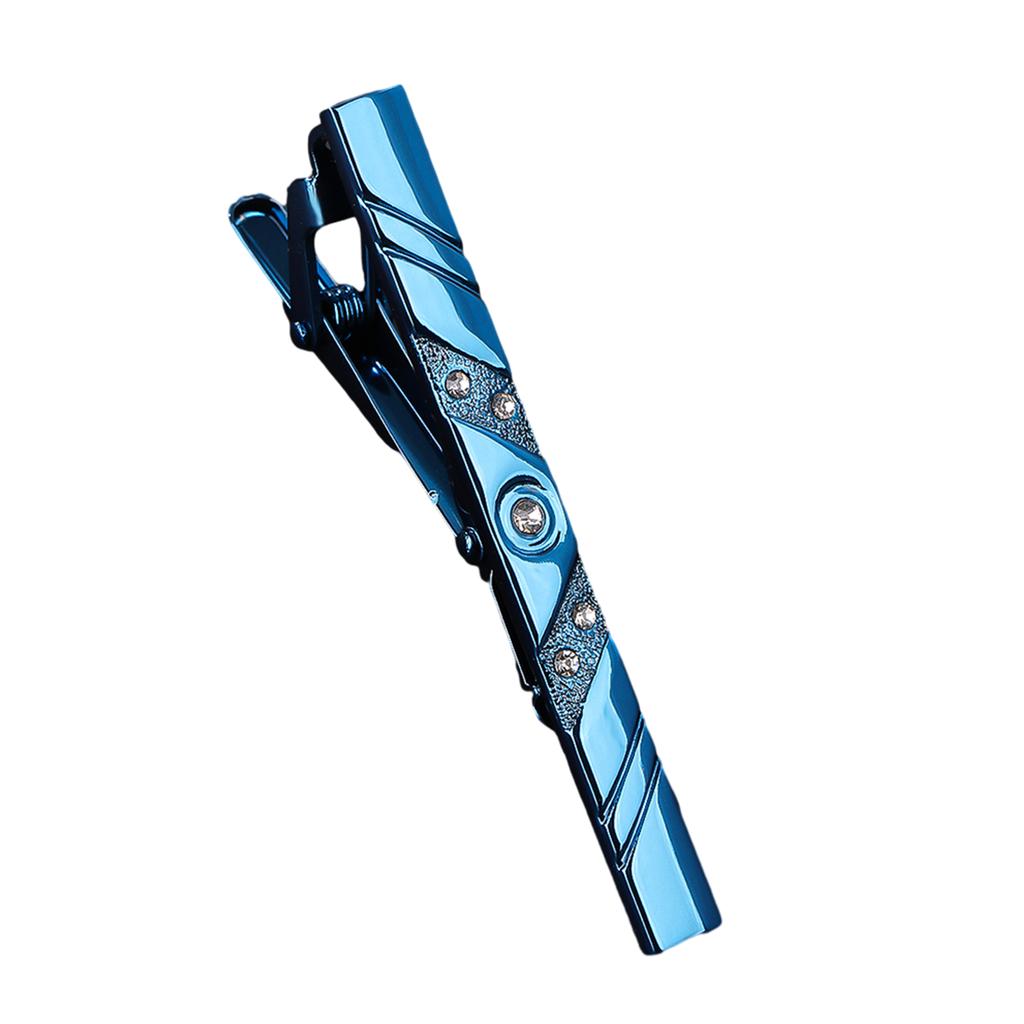 Tie Clip for Men Luxurious Diamond Inlays Alloy Necktie Clasp Tie Bar Pinch Clips Brass Blue Buckle for Wedding Business