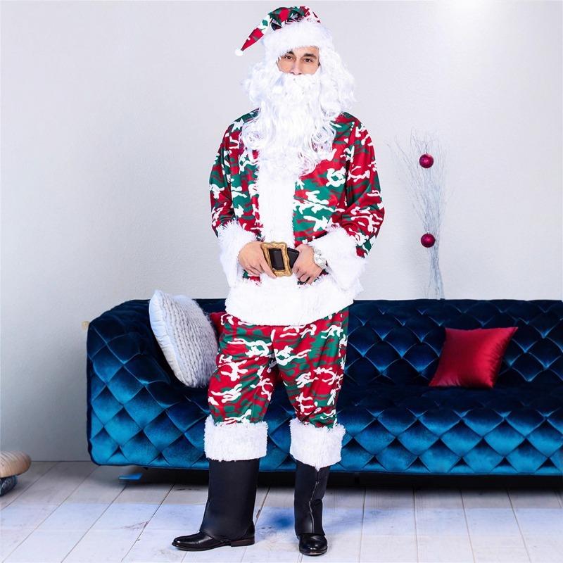 

Роскошный рождественский костюм Санты, камуфляжный рождественский костюм, костюм зеленого рождественского эльфа XXXXL