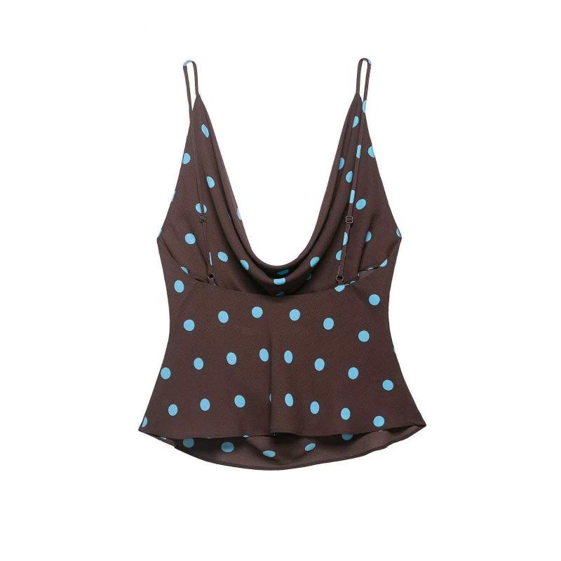 Retro Blue Polka Dot Spaghetti Strap Tank Top for Women - Summer 2026 Collection