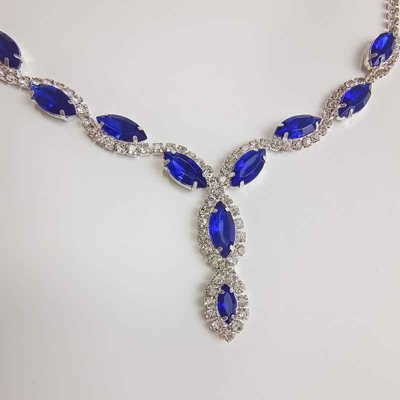 Accessories Fashionable Colored Marquise Zircon Necklace Light Luxury Full Of Diamond Water Drop Tassel Earrings Set For Women