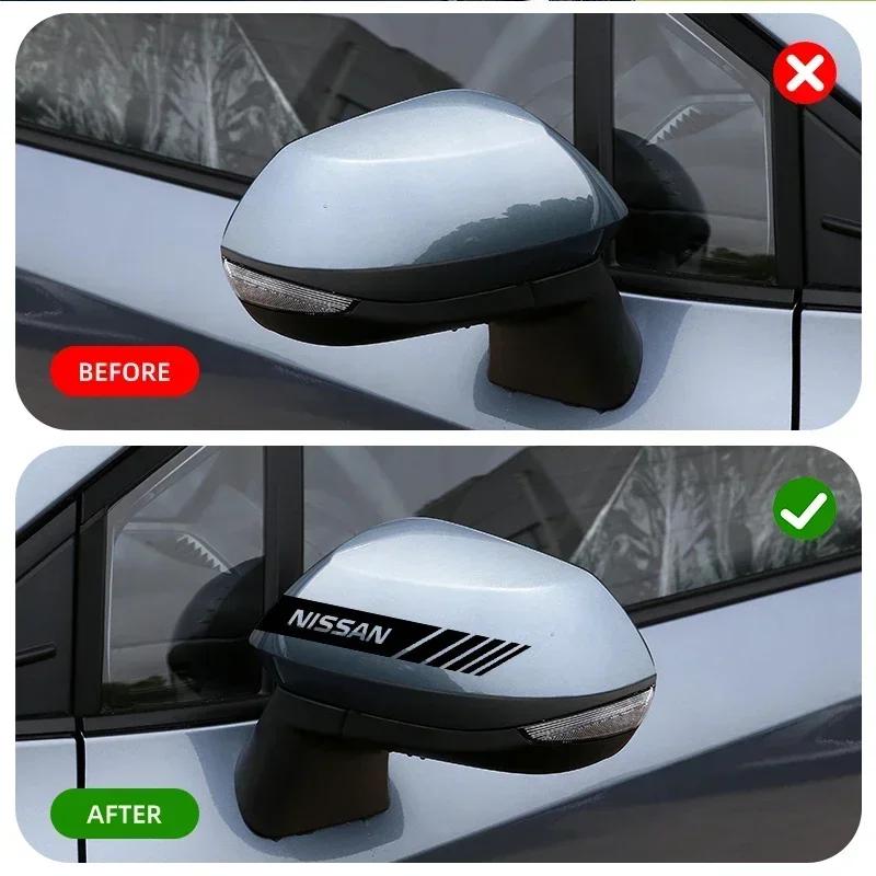 2pcs Car PVC Stripe Racing Strips Rear View Mirror Stickers For Nissan J10 X-Trail Qashqai Juke Leaf Micra NOTE Patrol Gadgets