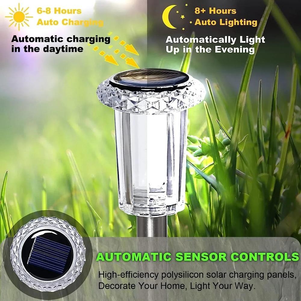 6PCS Solar Outdoor Lamp RGB Night Lights IP65 Waterproof Stainless Steel Long Battery Life Garden Yard Walkway Lawn Decor