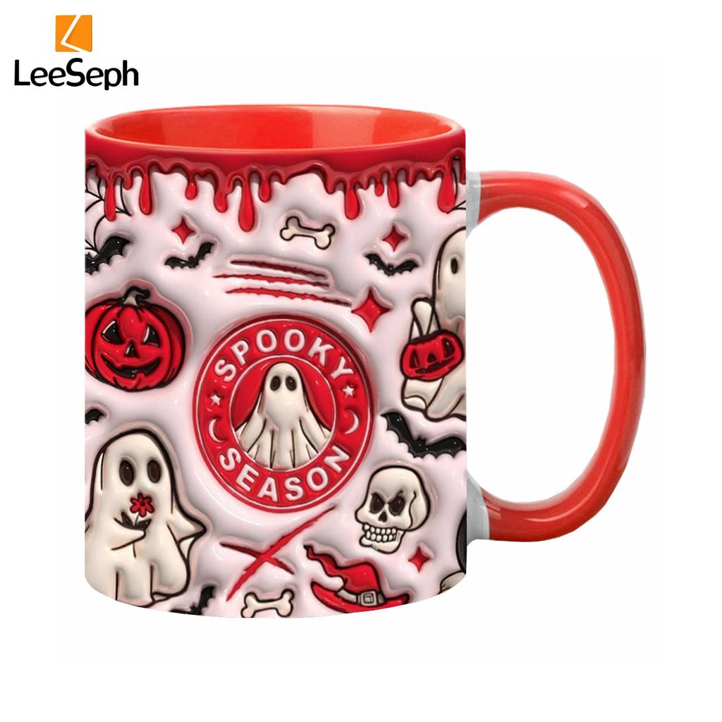 Leeseph 3D Effect Halloween Mug, Trick or Treat Halloween Pumpkin Ghost Ceramic Coffee Mug, Coffee Lover Halloween Decor Gift