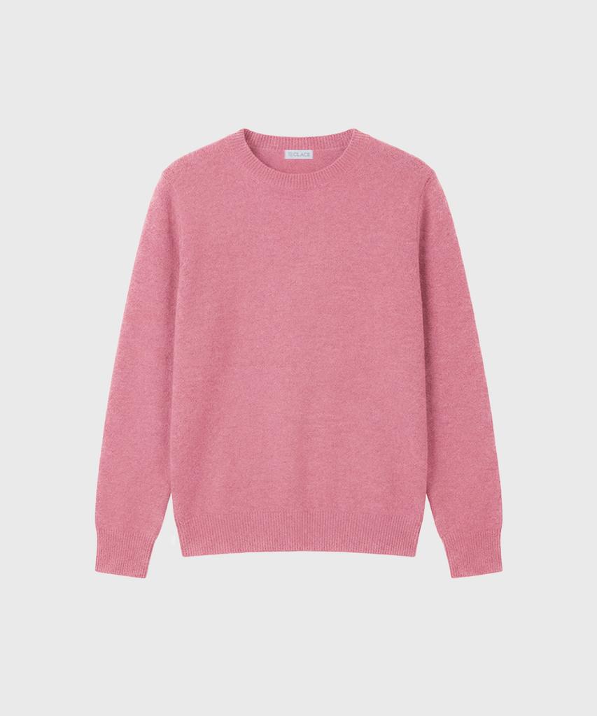 Keulleiseu 100% Wool Round Neck Knit Sweater_Pink