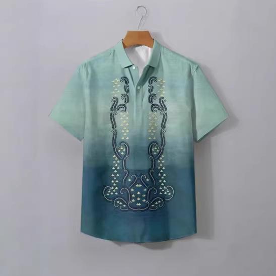 2025 summer men's clothing ethnic retro lapel short-sleeved shirt men's traditional 3D printed polo shirt