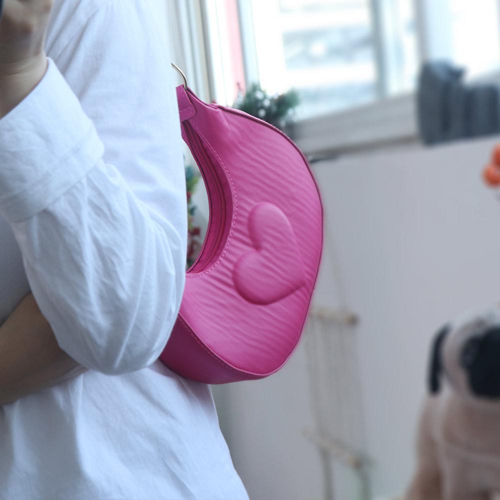 Korean Style Crescent Moon Underarm Bag Solid Color Hobo Bag Elegant PU Leather Shoulder Bag Women