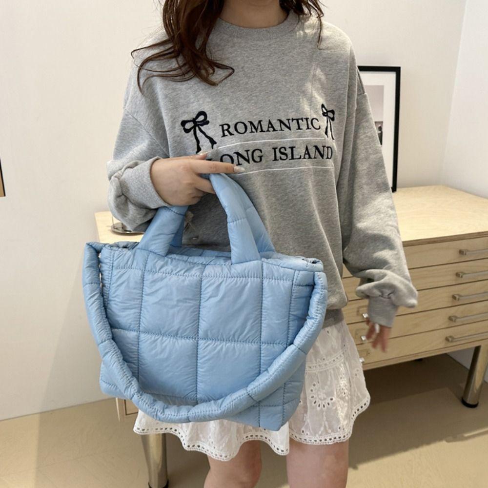 Gepolsterte Space Cotton Handtasche Unifarbene Puffy Umhängetasche Einfache Wolken-Tragetasche Damen
