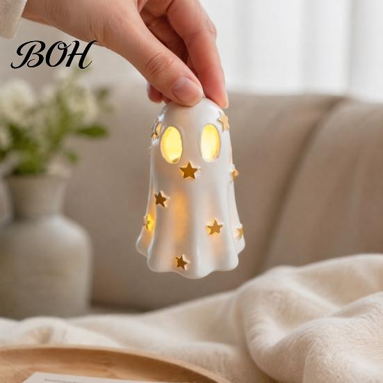 Niche Home Decor Halloween Ghost Decoration, Cute Light Up Figurine, Spooky Resin Room Accessories Statue with LED for Shelf Mantel Indoor Gift