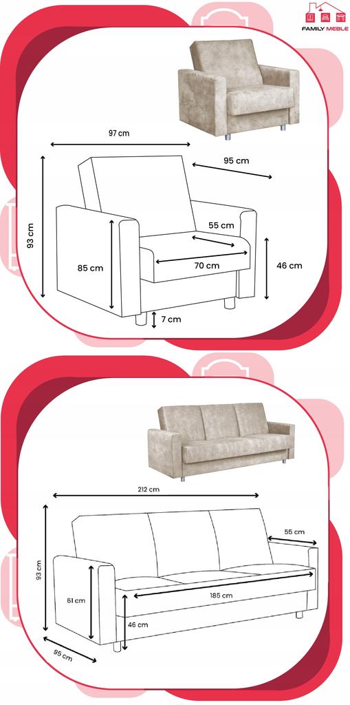 Zestaw mebli wypoczynkowy Alicja wersalka kanapa fotele Family Meble beżowy