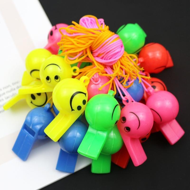5/10/20PCS Plastic Colorful Smile Face Whistle with Rope Featival Atmosphere Noise Make Party Game Referee Cheerleading Prop ZYF